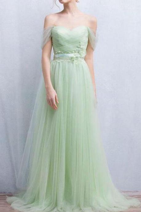 Beautiful Sage Tulle Long Sweetheart Bridesmaid Dresses, Sage Summer Bridesmaid Dress, Cute Formal Dress