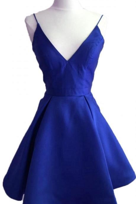 Royal Blue Short Satin Prom Dress 2k18, Blue Homecoming Dresses, Teen Formal Dresses