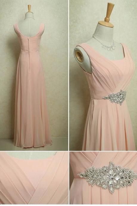 Lovely Pink Chiffon Beaded Stylish Evening Gowns, Floor Length Formal Dress, Woman Formal Dress