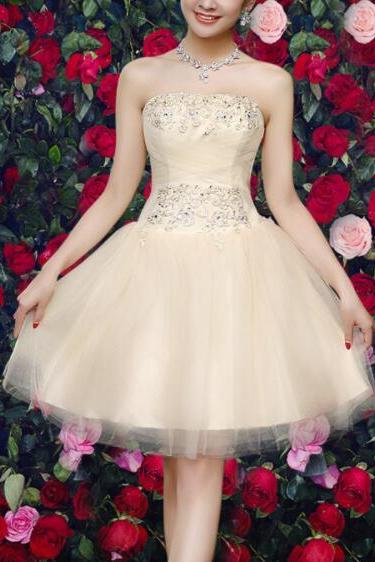 Lovely Champagne Short Party Dress, Short Teen Formal Dress, Cute Party Dress 2k18