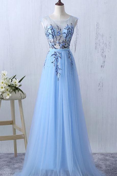 Beautiful Tulle And Floral Embroidery Long Formal Dress, Tulle Party Dress Prom Dress 2018