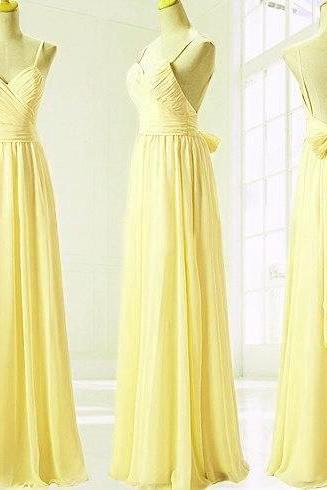 Light Yellow Backless Chiffon Party Dress, Prom Gowns, Chiffon Party Dress 2018