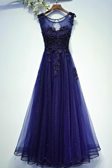 Blue Tulle Elegant Long Formal Gowns, Blue Junior Prom Dress, Pretty Handmade Formal Dresses