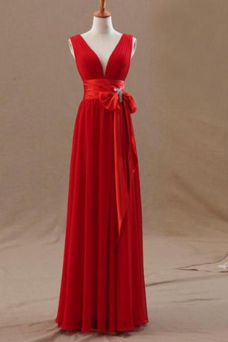 Beautiful Red Chiffon A-line Handmade Party Dress, Red Party Gowns, Red Formal Dresses
