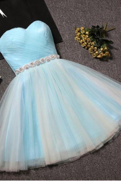 Light Blue Short Sweetheart Prom Dress, Tulle Homecoming Dresses, Lovely Party Dress