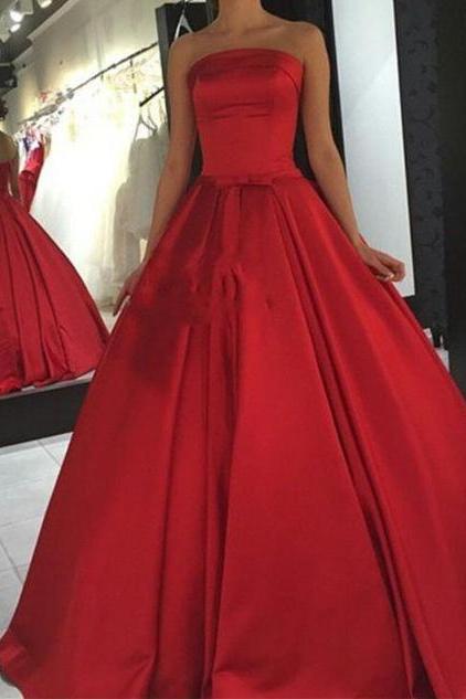 Red Satin Long Formal Gowns, Red Gorgeous Party Dress, Red Party Dress 2018, Formal Gowns