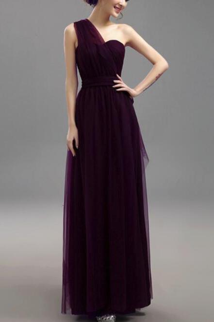Dark Purple One Shoulder Bridesmaid Dress, Simple Bridesmaid Dress, Formal Dress 2018