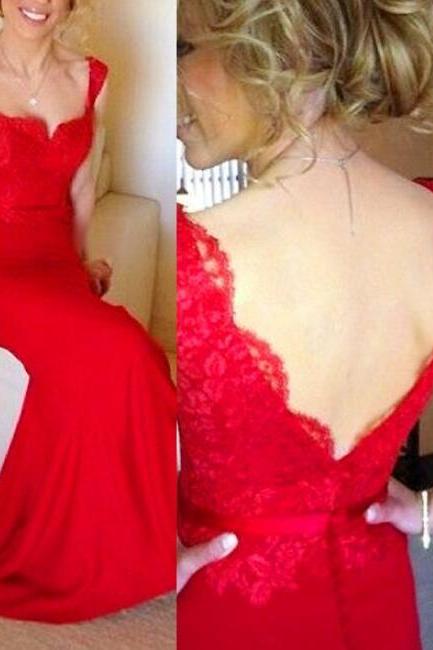 Red Mermaid Long Lace Applique Woman Formal Dress, Lace Party Dresses, Prom Dress 2018, Formal Gowns