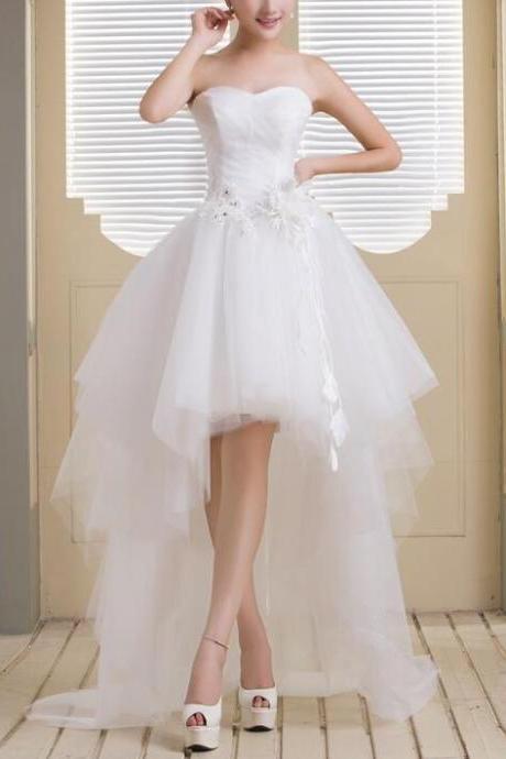 Cute White Tulle Sweetheart High Low Party Dress, High Low Formal Dress, Homecoming Dresses