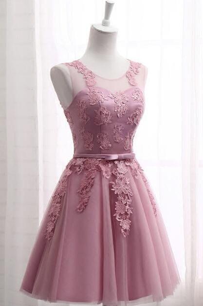 Pink Cute Teen Short Length Formal Dress, Wedding Party Dress, Tulle Formal Dress 2018