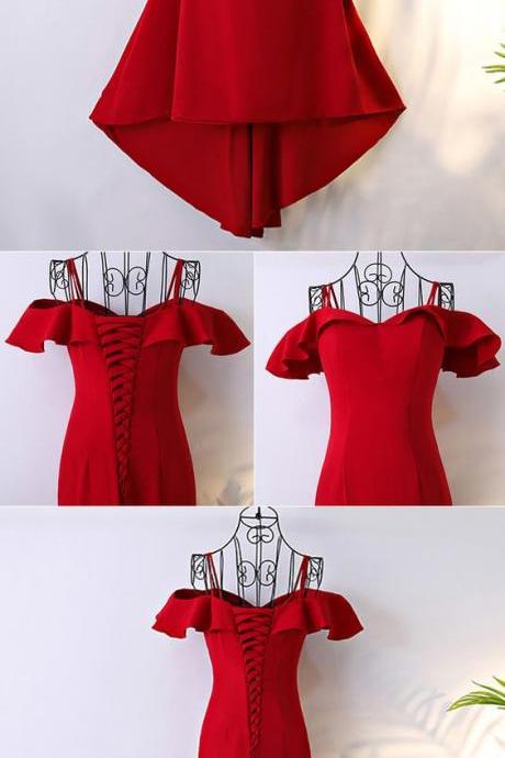 Red Off Shoulder Straps Long Formal Gowns, Red Party Gowns, Red Prom Dresses