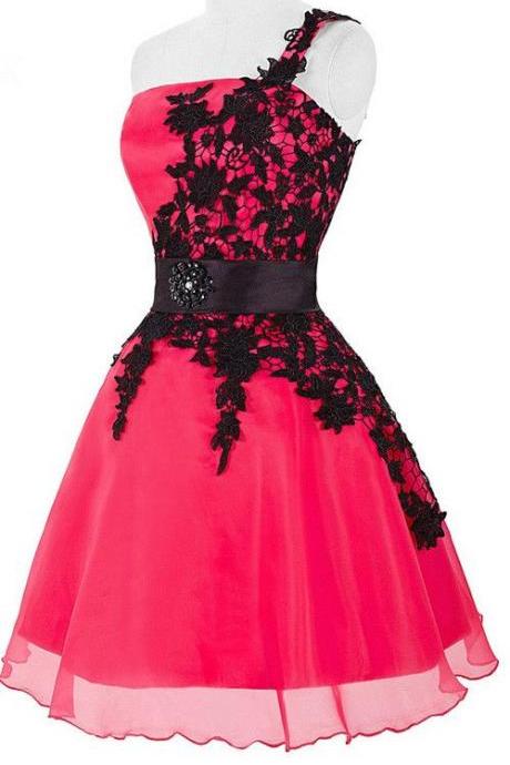 Cute One Shoulder Lace Party Dress, Cute Formal Dresses, Homecoming Dress For