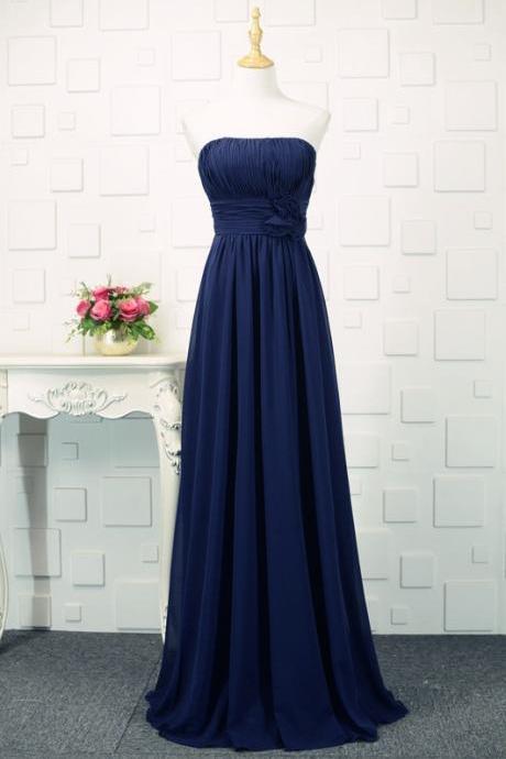 Simple Navy Blue Chiffon Floor Length Bridesmaid Dresses, Simple Party Dress, Prom Dresses