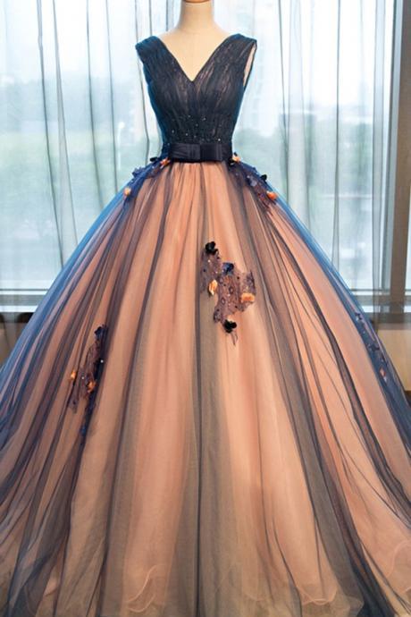 Gorgeous V-neckline Tulle Handmade Ball Gown Party Gowns, Formal Dresses, Sweetheart 16 Dresses
