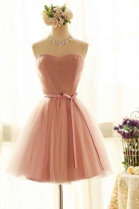 Pink Sweetheart Short Prom Dress, Pink Tulle Homecoming Dresses, Cute Party Dresses