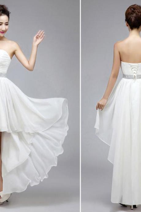 White High Low Chiffon Wedding Party Dress, Lovely Formal Dresses, Beautiful Graduation Dresses