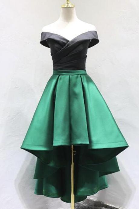 Green And Black High Low Homecoming Dresses, Sweetheart Formal Dresses, Formal Gowns
