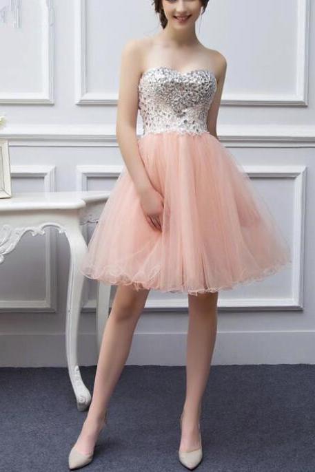 Lovely Pink Beaded Short Homecoming Dresses, Cute Teen Formal Dresses 2018