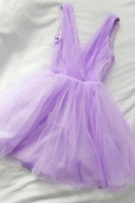 Cute V-neckline Lavender Short Party Dresses, Homecoming Dress 2018, Lovely Party Dresses