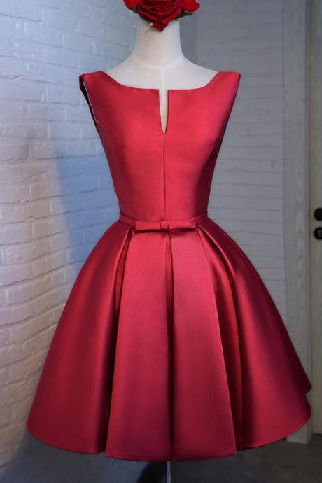 Red Satin Short Party Dresses, Knee Length Formal Dress, Beautiful Satin Formal Dress