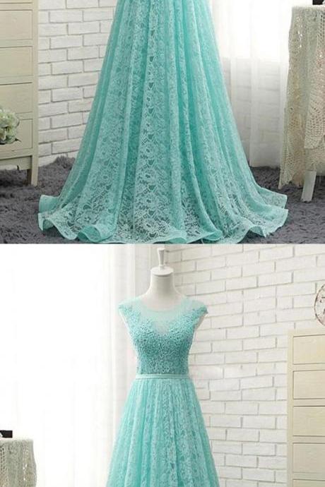 Ice Blue Lace Long Formal Dress, Light Blue Elegant Evening Dress, A-line Long Prom Dress