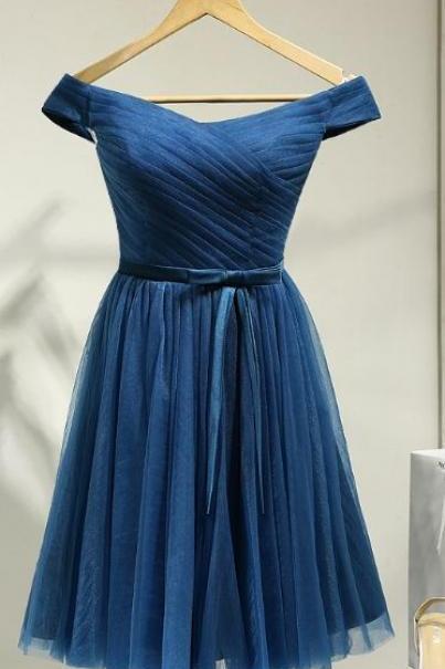 Navy Blue Party Dress, Simple Short Formal Dress, Blue Homecoming Dress