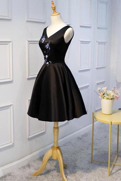 Little Black Homecoming Dresses 2018, Black Prom Dresses, V-neckline Formal Dresses