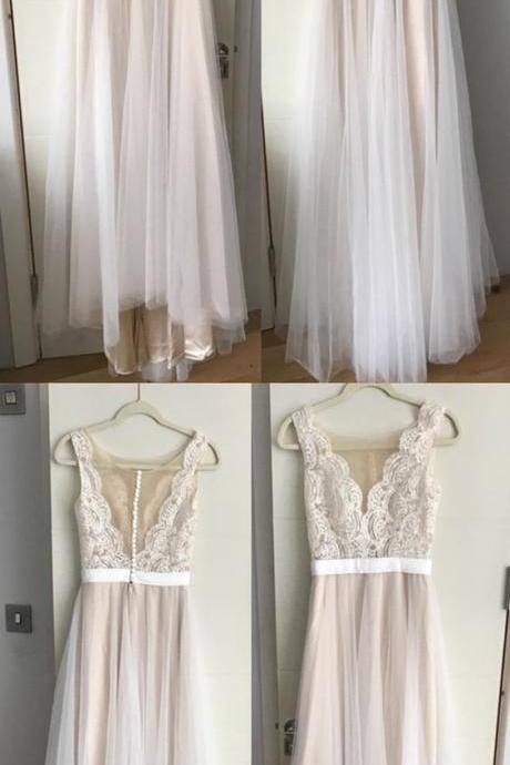 Simple Ivory Lace Elegant Long Bridal Gowns, Beautiful Beach Wedding Dresses, Formal Gowns