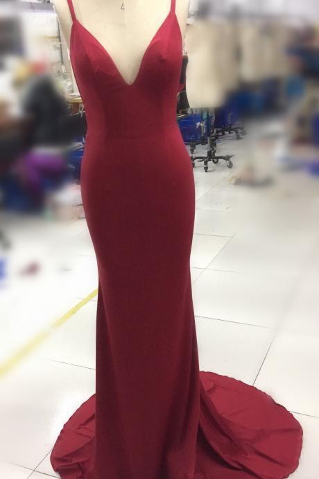 Red Sexy Spandex Mermaid Backless Long Formal Gowns, Dark Red Party Gowns, Prom Dress 2019