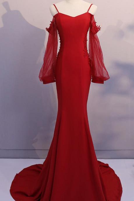 Red Spandex Mermaid Long Prom Dress 2019, Red Formal Gowns, Red Formal Dresses