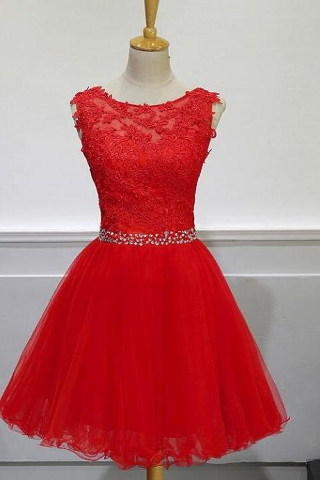 Red Homecoming Dresses 2018, Formal Dresses, Tulle And Lace Knee Length Party Dresses 2018, Prom Dress