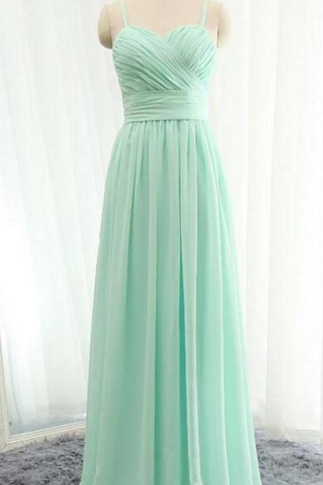 Mint Chiffon Straps Bridesmaid Dresses, Bridesmaid Dress With Bow, Lovely Formal Dresses