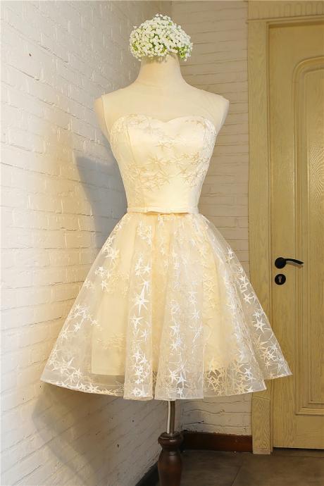 Champagne Cute Round Lace-up Formal Dresses, Cute Party Dresses For Teens