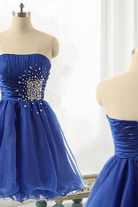Blue Organza Short Prom Dresses, Homecoming Dresses 2019, Pretty Formal Dresses