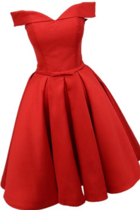 Red Off Shoulder Satin Homecoming Dresses, Simple Party Dresses, Prom Dress 2018, Formal Dress For