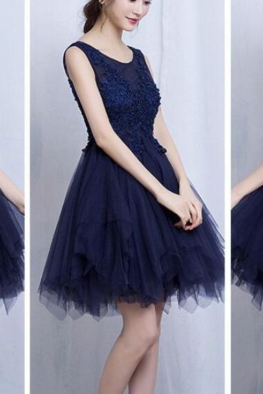 Navy Blue Party Dresses, Cute Party Dresses, Tulle Homecoming Dresses