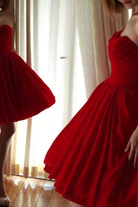 Red Velvet Short Sweetheart Homecoming Dresses, Red Party Dresses, Homecoming Dresses