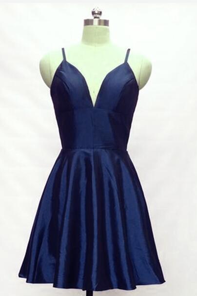 Navy Blue Homecoming Dresses, Straps Short Party Dresses, Formal Dresses