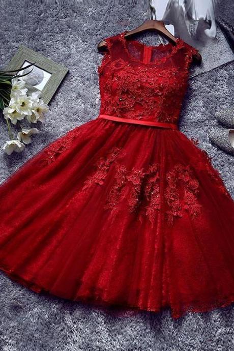 Pretty Red Homecoming Dresses, Tulle And Applique Knee Length Formal Dress, Cute Party Dress