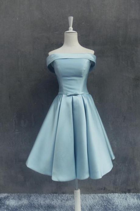 Light Blue Satin Knee Length Homecoming Dress, Lovely Formal Dress, Blue Party Dress
