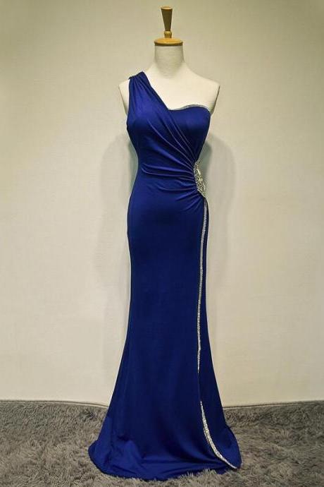 Beautiful Blue Evening Party Dress, Long One Shoulder Formal Gown, Formal Dress 2019
