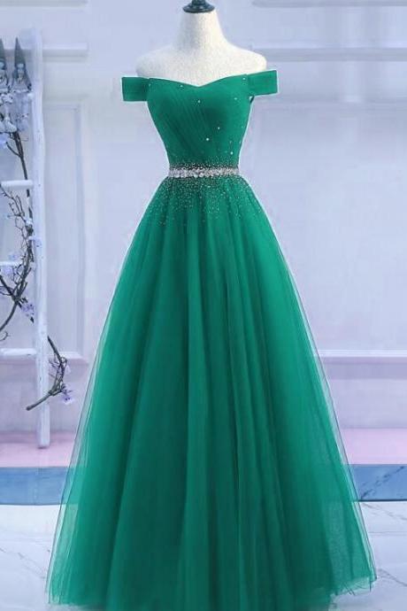 Green Stylish Beaded Elegant Junior Prom Dress, Lovely Tulle Formal Dress, Prom Dress 2019