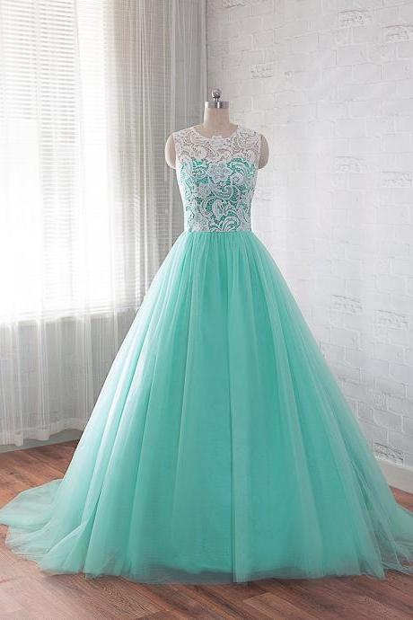 Beautiful Mint Green Tulle Party Dress, Sweet 16 Dresses, Tulle and Lace Gowns