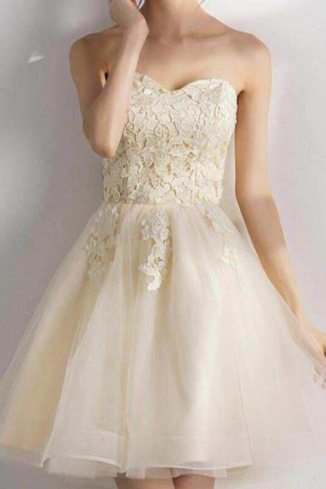 Lovely Short Champagne Tulle Party Dress, Cute Teen Formal Dress