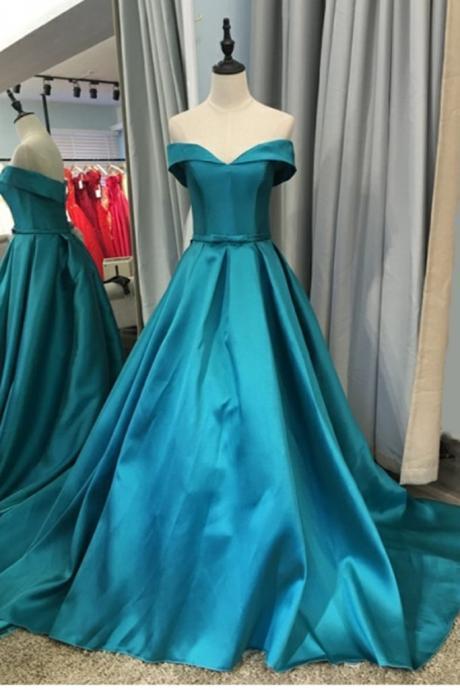 Off Shoulder Satin Long Ball Gown Party Dress 2019, Charming Handmade Formal Dress