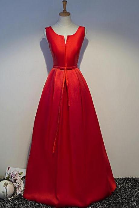 Red Simple Satin Floor Length Lace-up Party Dress, Prom Dresses 2019, Cute Party Dress