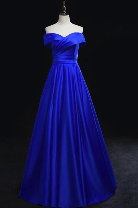Satin A-line Lace-up Elegant Formal Gown, Charming Blue Prom Dress 2019