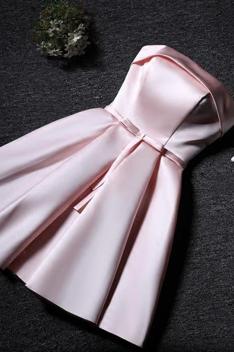 Pink Scoop Short Satin Short Homecoming Dress, Lovely Pink Party Dress, Cute Formal Dress 2019
