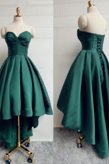 Dark Green Sweetheart High Low Party Dress, Green Homecoming Dress 2019