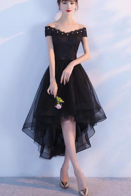 Black Lace And Tulle Lovely Party Dress, High Low Formal Dress,cute Party Dress 2019